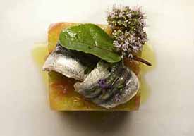 Corazón de Huesca, boquerones marinados y aceite de Fraga